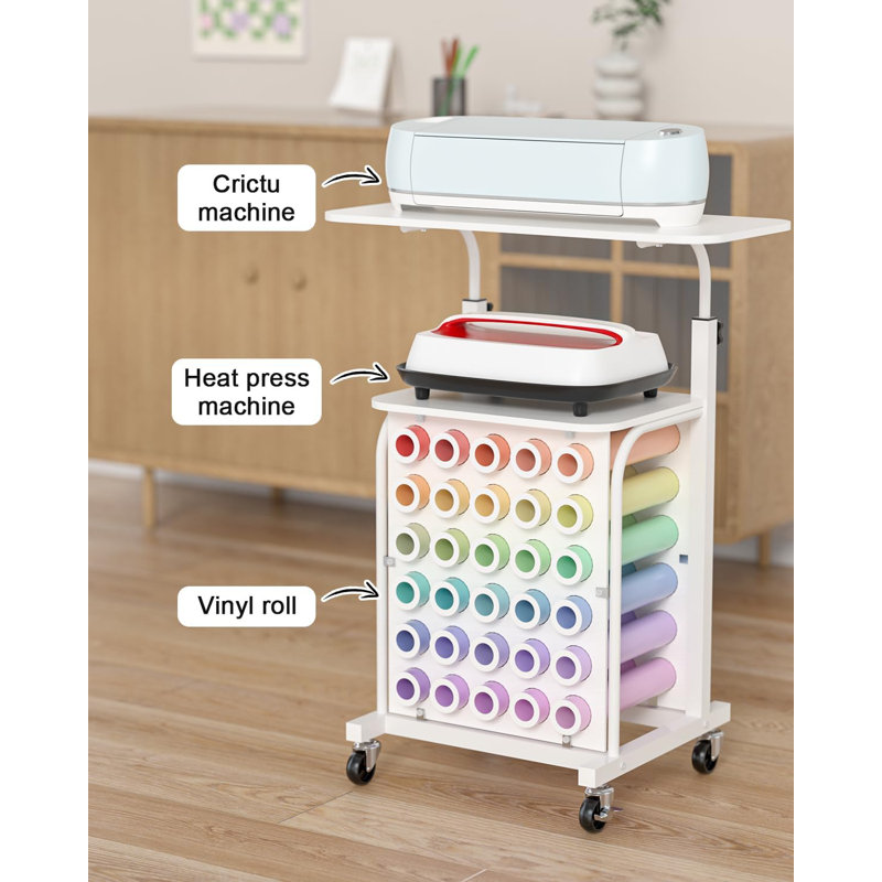 Rolling Craft Cart With Vinyl Roll Holder And Adjustable Table Height, Craft Organizers And Storage Table Compatible