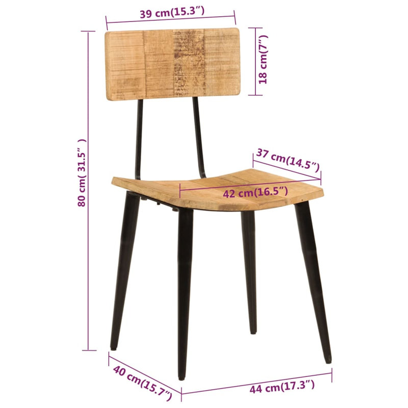 Deven 43cm H Side Chair in Multicolour, 2, Brown Wood Mango