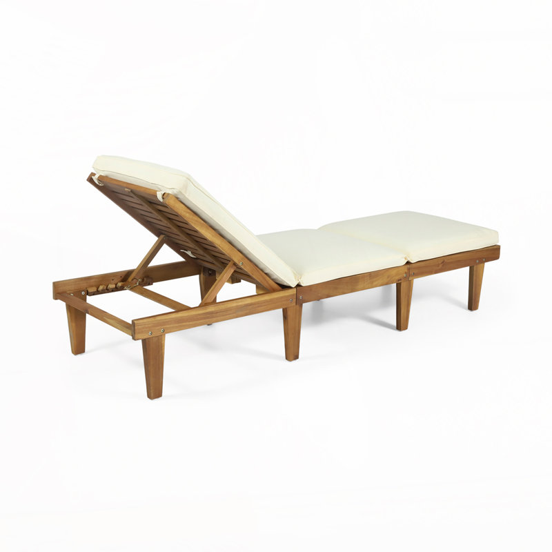 Chaise longue d'extérieur en bois avec coussin, Beige, Teck