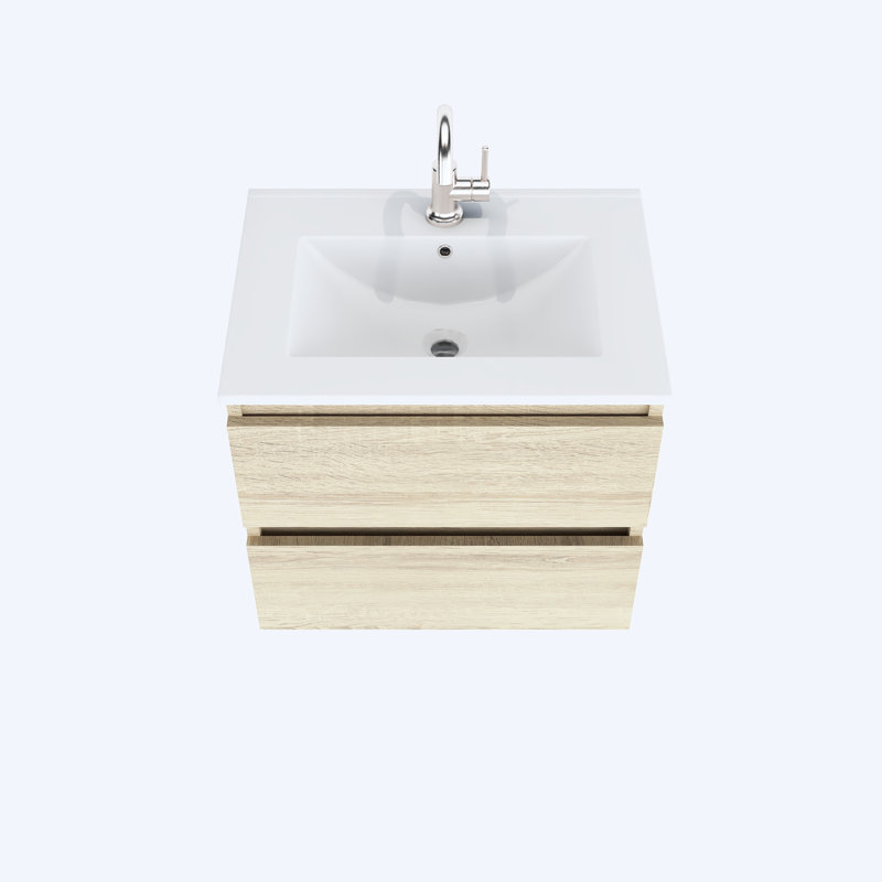 Salt 24'' Single Bathroom Vanity with Ceramic Top, White Oak