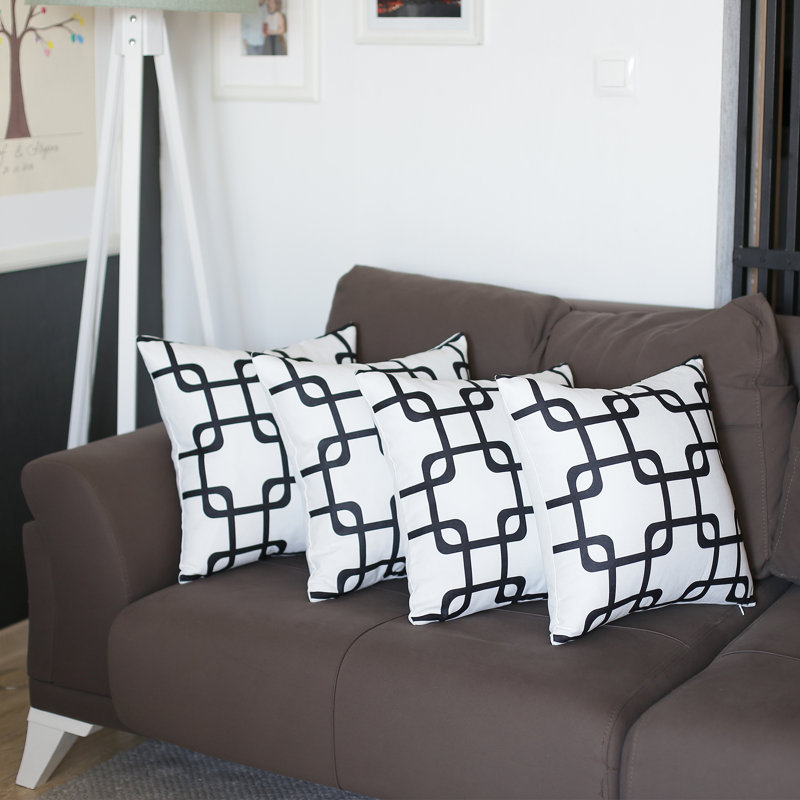 Black and White Geometric Polyester Euro Pillow Covers Set of 4