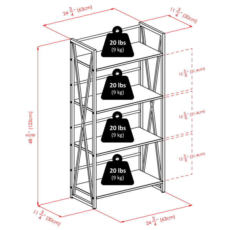 Metal Shelving Unit, (4 Shelves) 48.43" H x 24.8" W x 11.97" D
