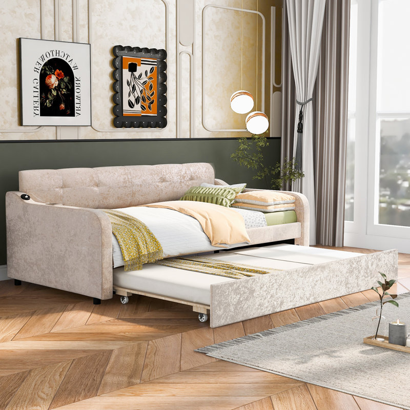 Lit de jour rembourré avec couchette Julieta, Beige