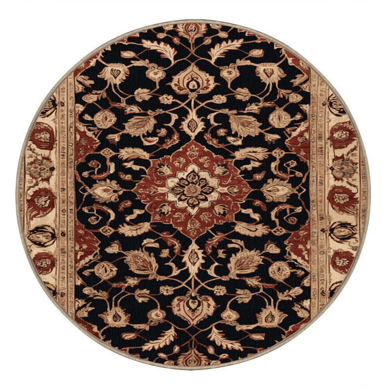 Machine Washable Persian Brown Area Rug, Round 4'