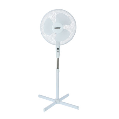 GEEPAS 16” Pedestal Free Standing Cooling Fan | 3 Speed 3 Blades Wide Angled Oscillation | Pivoting Head & Adjustable Height | Powerful Airflow Floor Fan | Home Office Use, 1 Year Warranty 45W