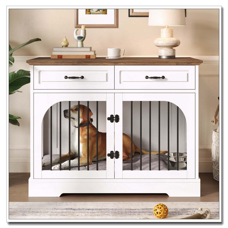 Caisse de ferme pour chien, 43,3 po brun + blanc
