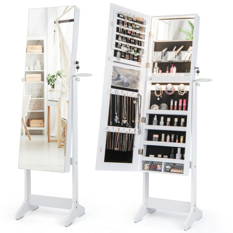 Armoire à bijoux autoportante avec miroir pleine longueur HD