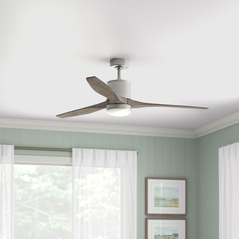Ventilateur de plafond à DEL intégré 52 po avec télécommande Hover, Nickel brossé