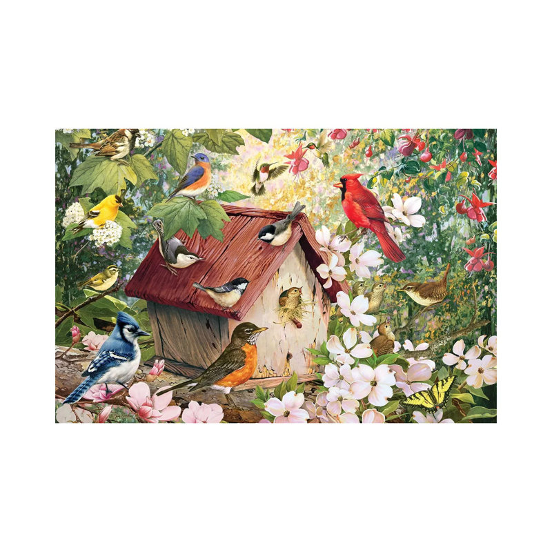 «Spring Birds and Birdhouse» par Greg & Company - impression, Toile tendue, Pas de tapis, H 8 po x l 12 po x P 0,75 po
