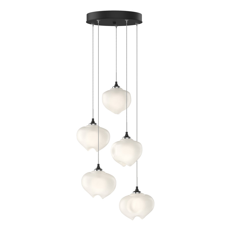 Ume 5 - Light Cluster Geometric Pendant, Frosted, 10" - 80", Black