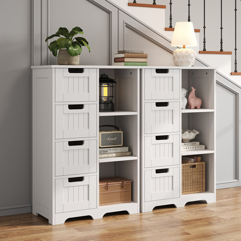 Armoire de rangement au sol en bois, armoire de rangement latérale avec 4 tiroirs, rangement autoportant pour entrée / salle de bain