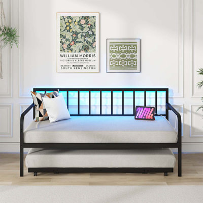 Wrought Studio™ Twin Daybed Adjustable Sofa Bed Frame With Charging Station & Led Lights