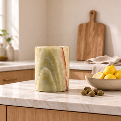 Porte-ustensiles en marbre vert Onyx