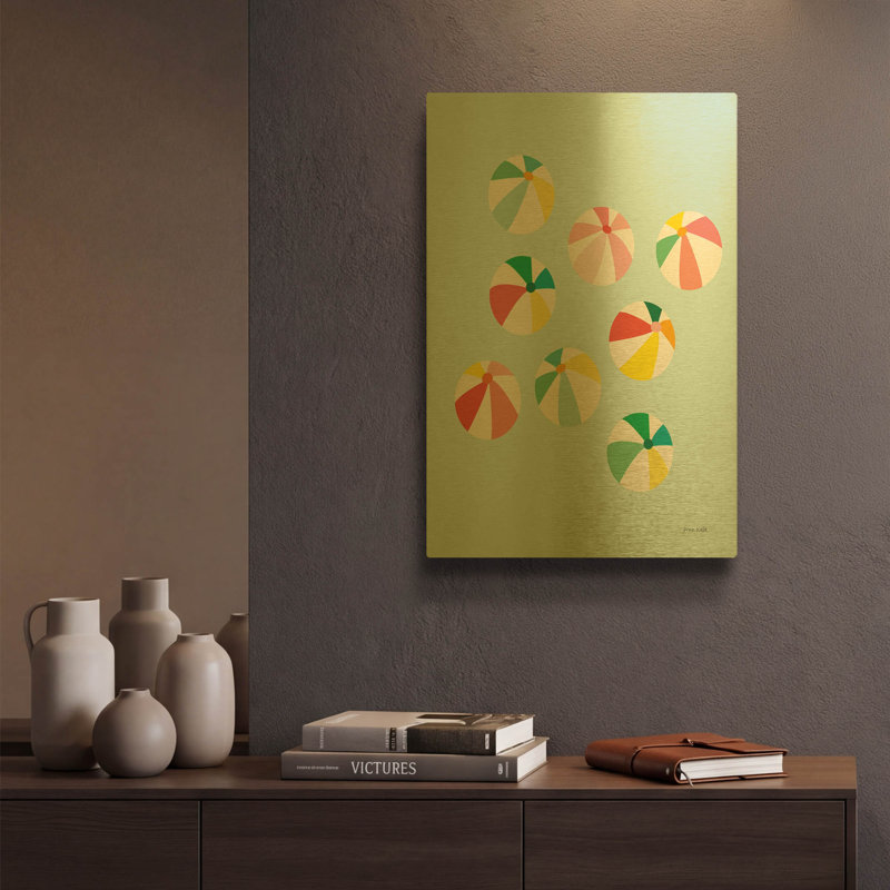«Beach Umbrellas» par Ann Kelle, art mural en métal doré, 12 po x 16 po, 12 po x 16 po