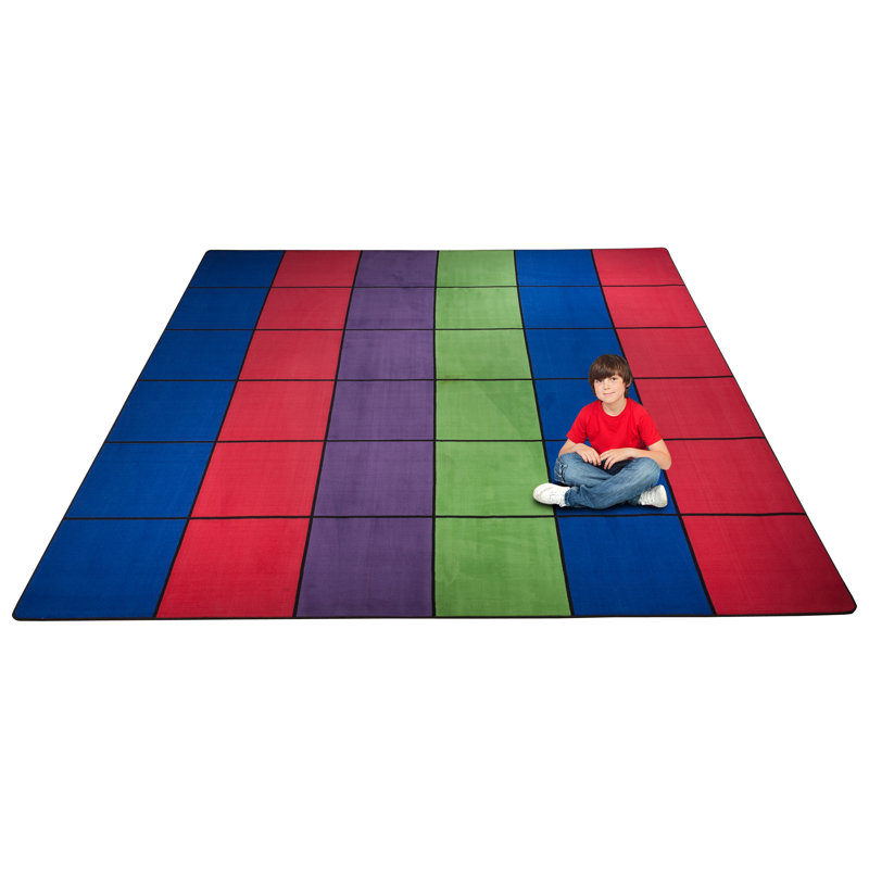 KidCarpet.com Blocks Seating Grid Classroom Rug, 12'x12' Square - Class 1 Fire Rated, Oeko-Tex certified commercial-grade nylon seating grid rug - defined squares for classroom management