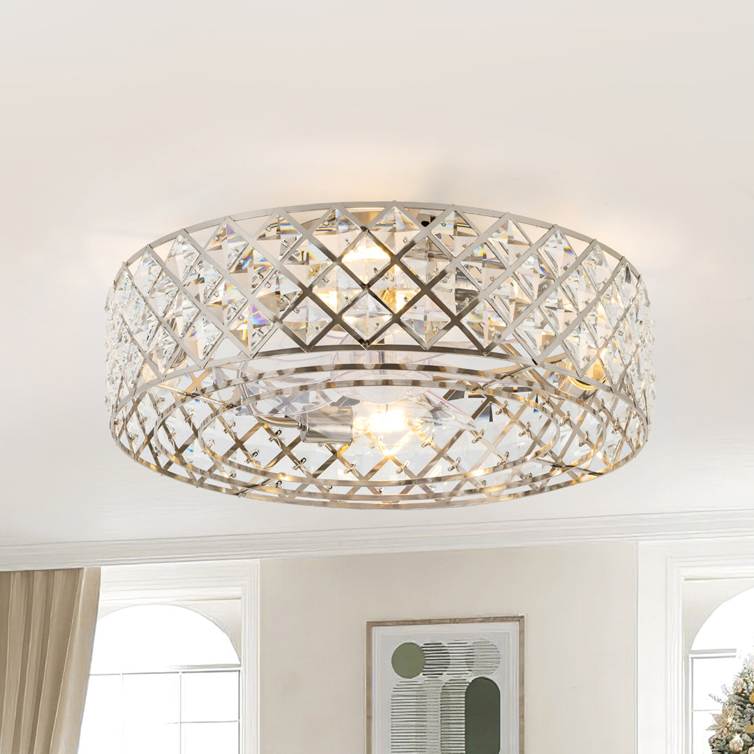 Yenci 19'' 7-Blade Crystal Glass Indoor Enclosed Caged Flush Mount Ceiling Fan with Light Kit and Remote Control Mercer41 