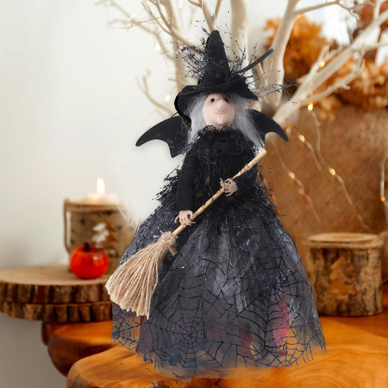 Décoration de dessus de sapin d'Halloween, robe de sorcière noire avec toile d'araignée