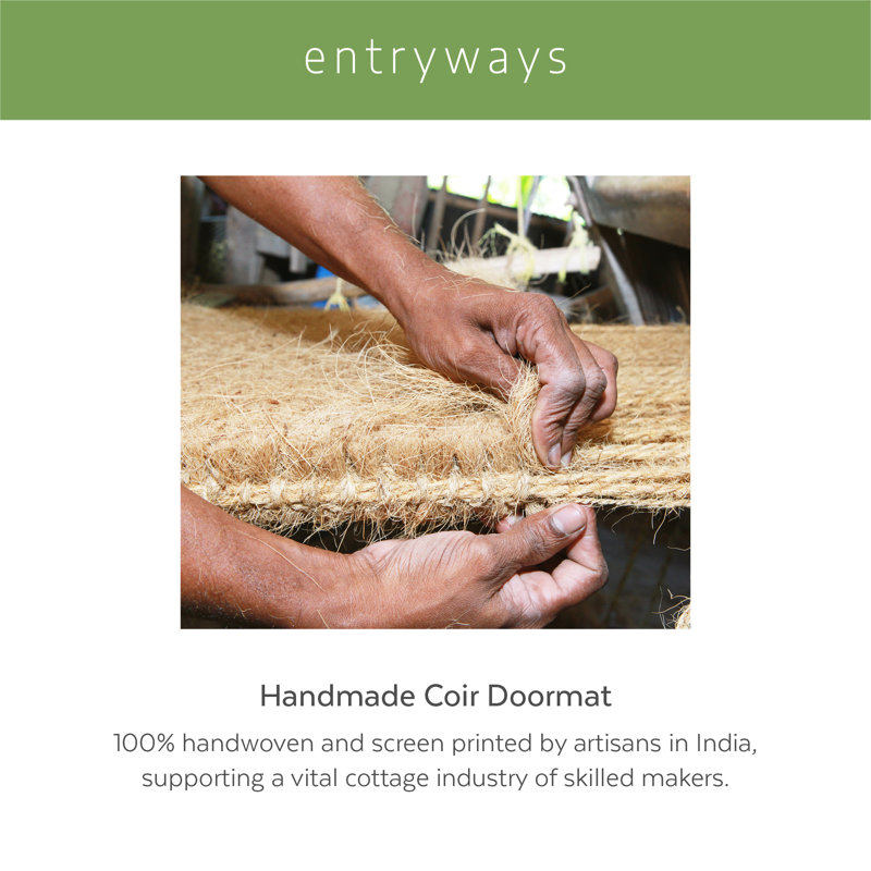 Handwoven Natural Coir Outdoor Doormat with Floral Design