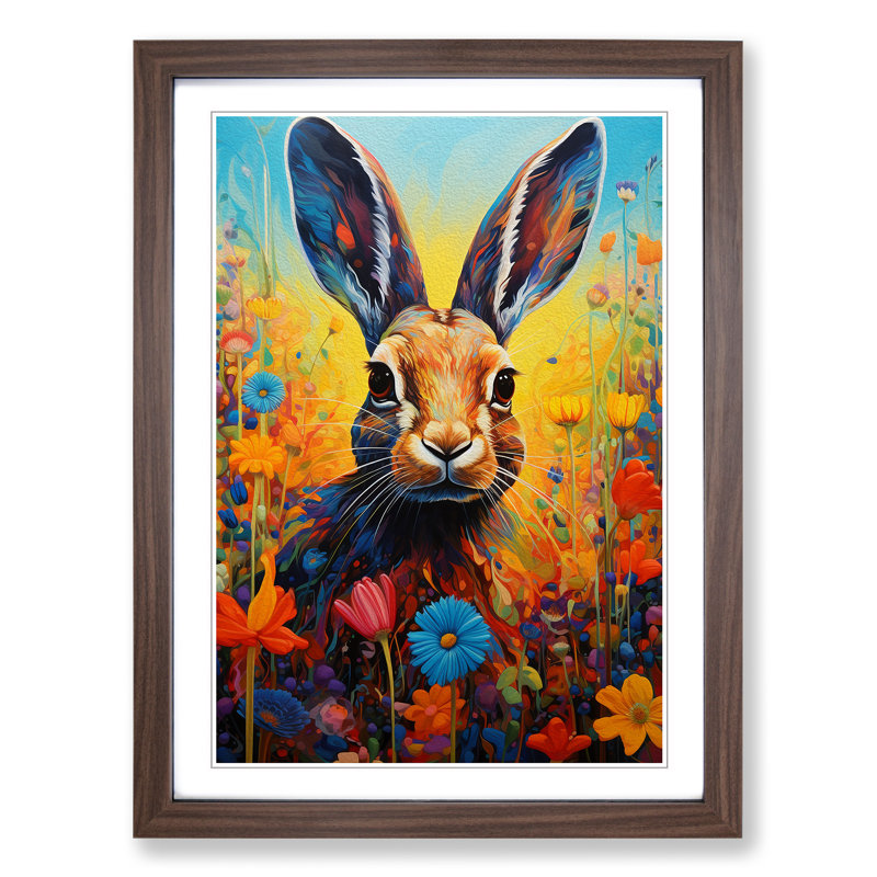 XYZ-FRM-V1223-5326 Rabbit Informel - Single Picture Frame Print on Wood, Walnut, 34cm H x 25cm W x 2cm D