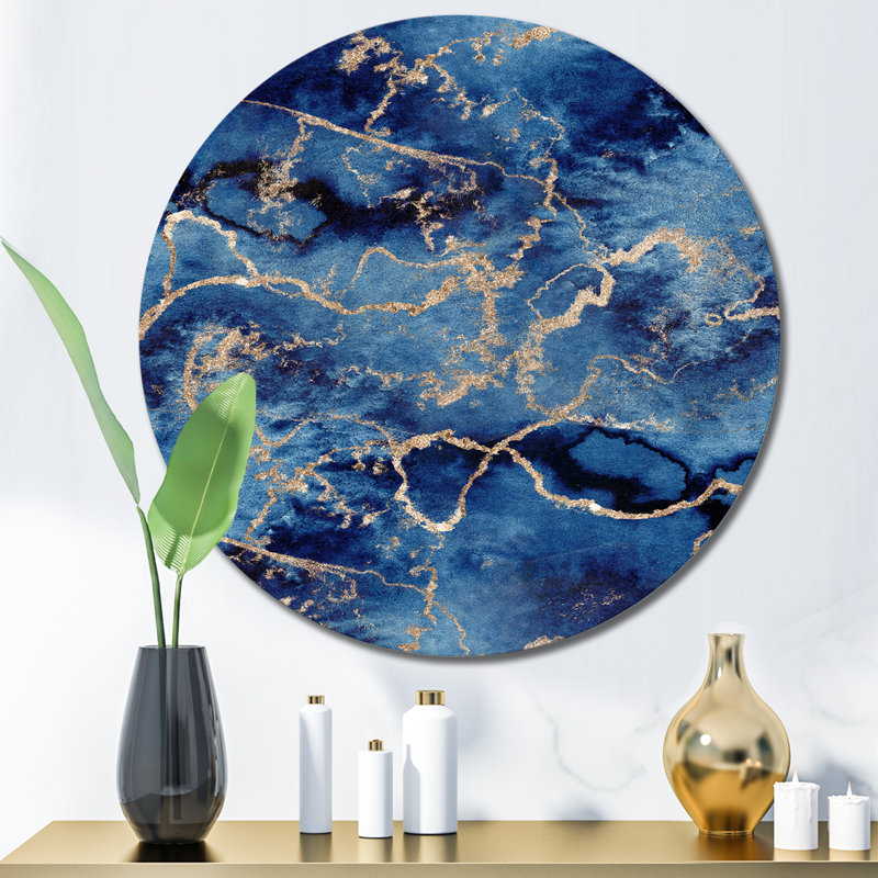 «Blue Gold Infuse liquid Art I», art mural moderne en métal, H 23 po x l 23 po
