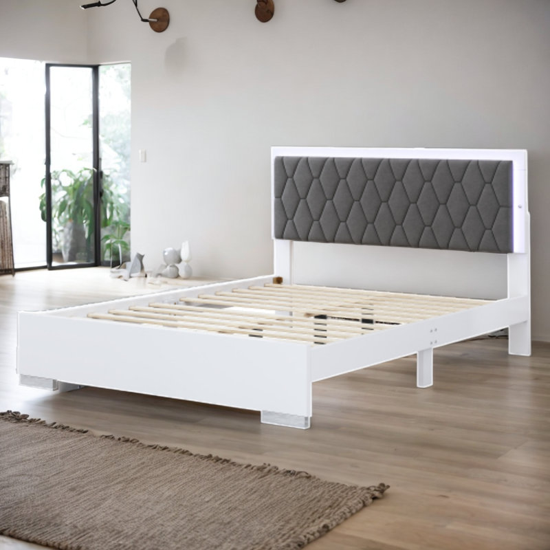 Upholstered Platform Bed, White