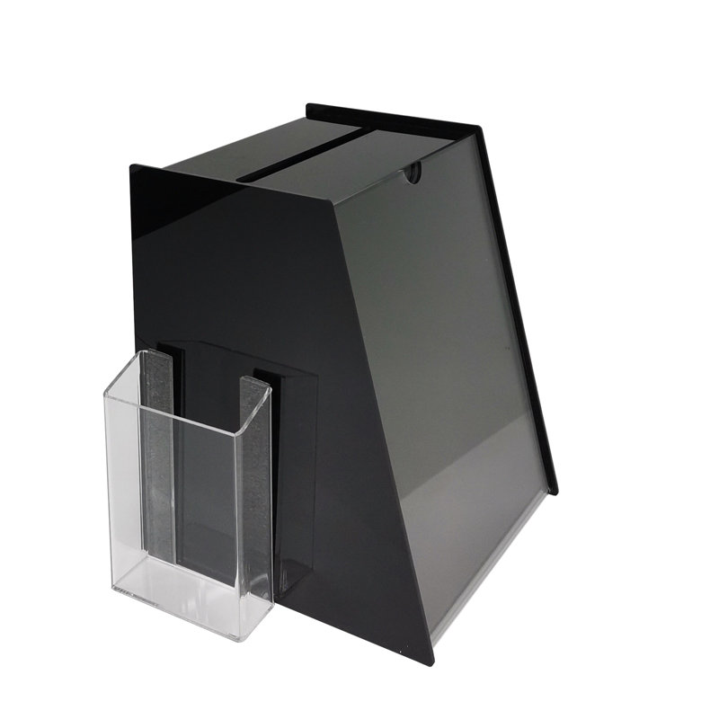 8.5 x 11" Acrylic Ballot Box with Sign Holder Side Pocket - Black
