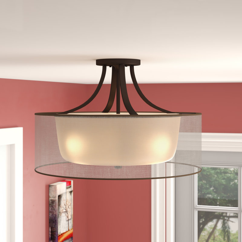 Lightle Fabric Semi Flush Mount, Mission Bronze