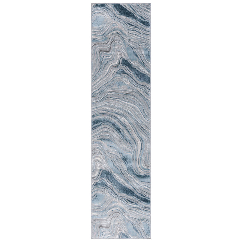 Meadow Abstract Blue/Grey Area Rug, Runner 2' x 8'