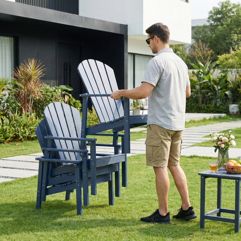 Abdinour Outdoor Adirondack Set, Navy