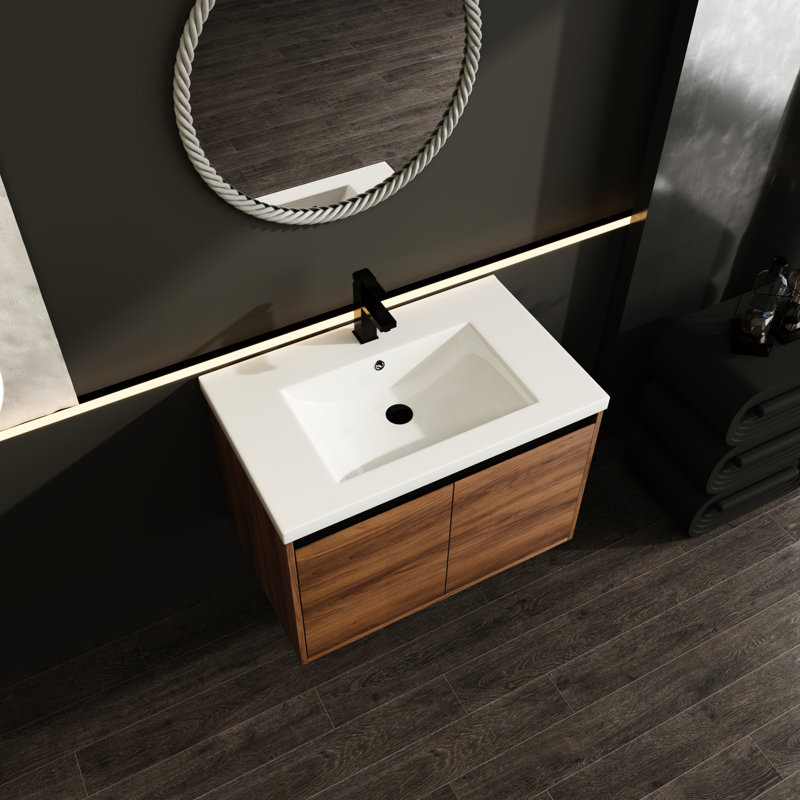 Meuble-lavabo brun de 30 po avec lavabo en résine et armoire à 2 portes, 30"