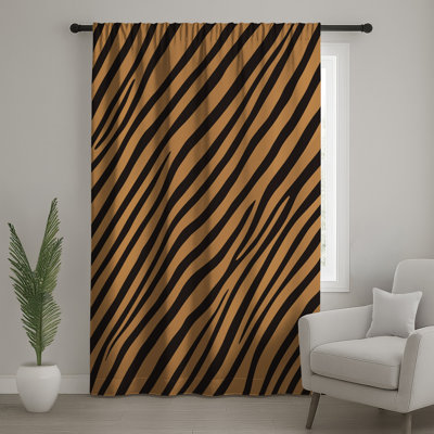 Rideaux de fenêtre à rayures tigrées noires et orange, voilages et voilages à motif animal - 1 panneau