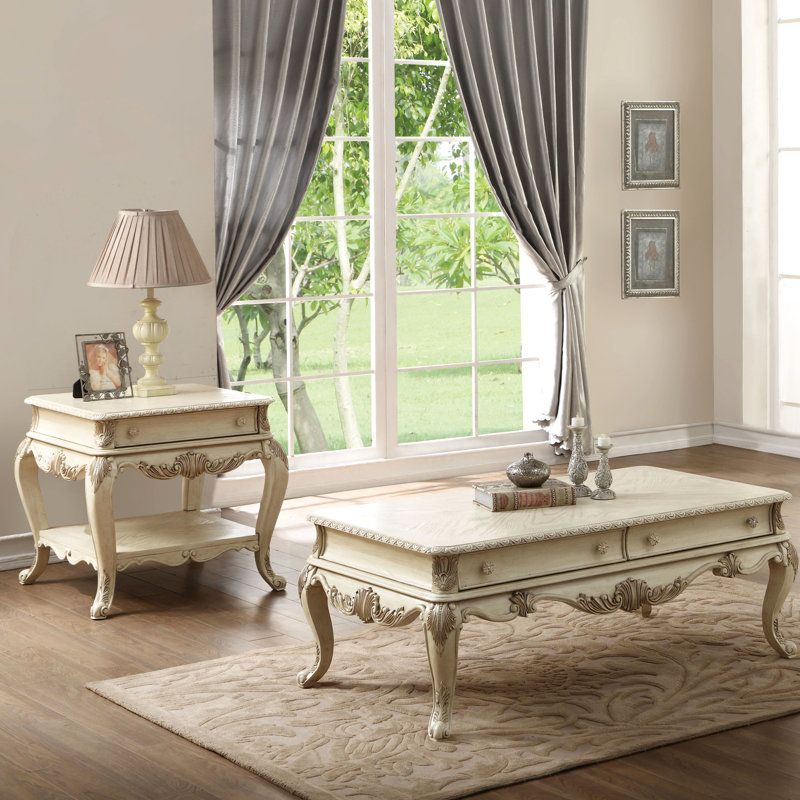Table de bout antique blanche avec tiroir spacieux et tablette inférieure scintillante