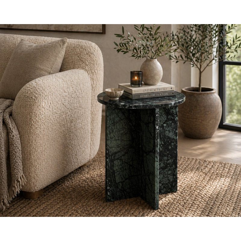 Pemberley Round Spider Green Marble Side Table