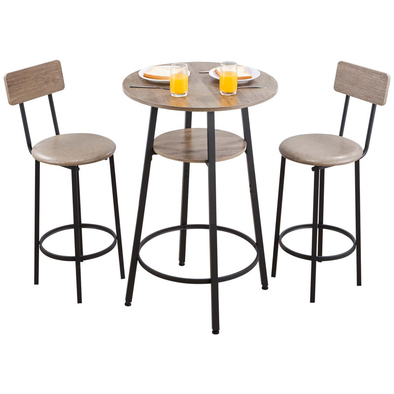 Bar Table, 3PCS 23.5″ Bars Tables Set, Bar Tables and Chair Set with Rounded Corner Design, Round Pub Table with Two Stools for Office Desk, Breakfast Corner, Mini Bars, Light Gray, Black