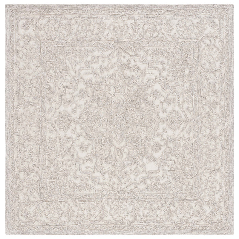 Ivory and Natural Handmade Wool Tufted Square Area Rug