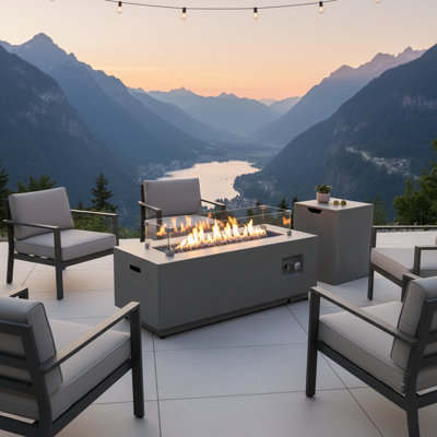 13" H x 42" W Rectangular Outdoor Propane Fire Pit table 50,000BTU with Glass Wind Shield, Cover Lid and Hidden Gas Tank Cover as Side table End table