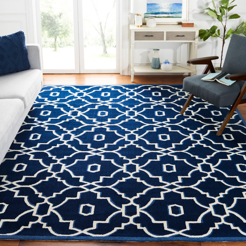 Tapis bleu marine / ivoire Lamour, Rectangle 8 pi x 10 pi