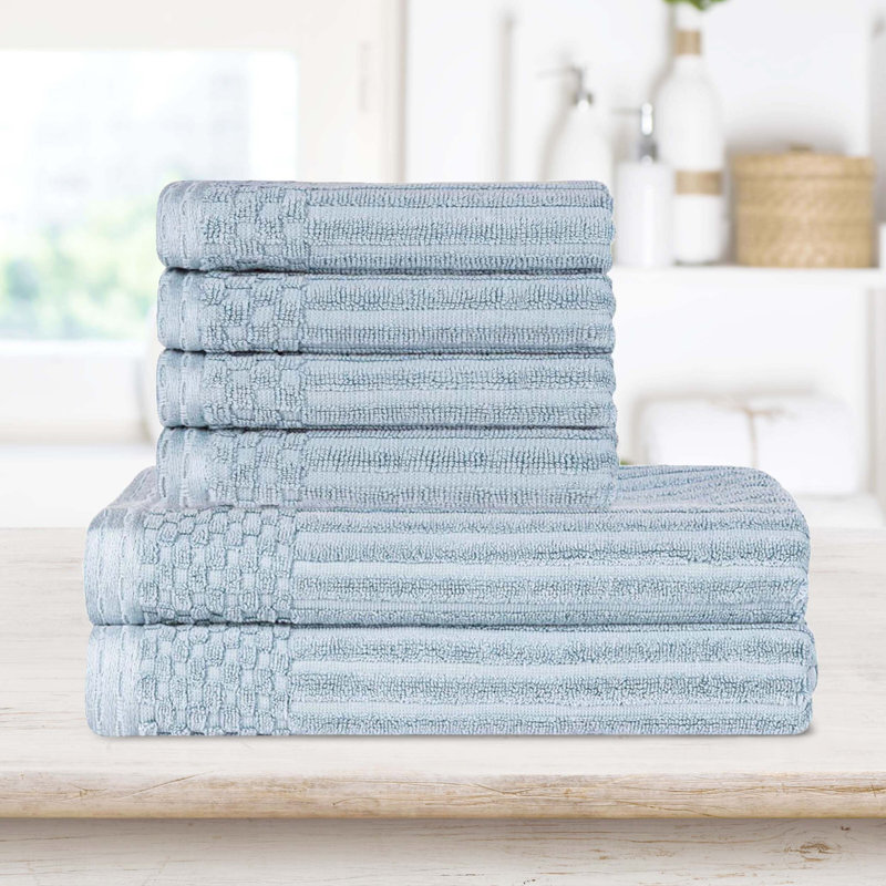 Ribbed Cotton Absorbent Heavy Hand and Bath Towel Set, Slate Blue