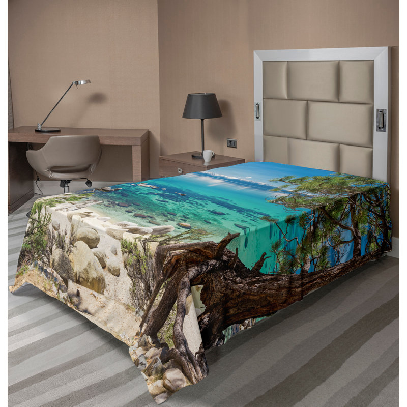 Drap-housse romantique Ambesonne Tahoe Snowy Mountain, Drap plat pour lit simple TG