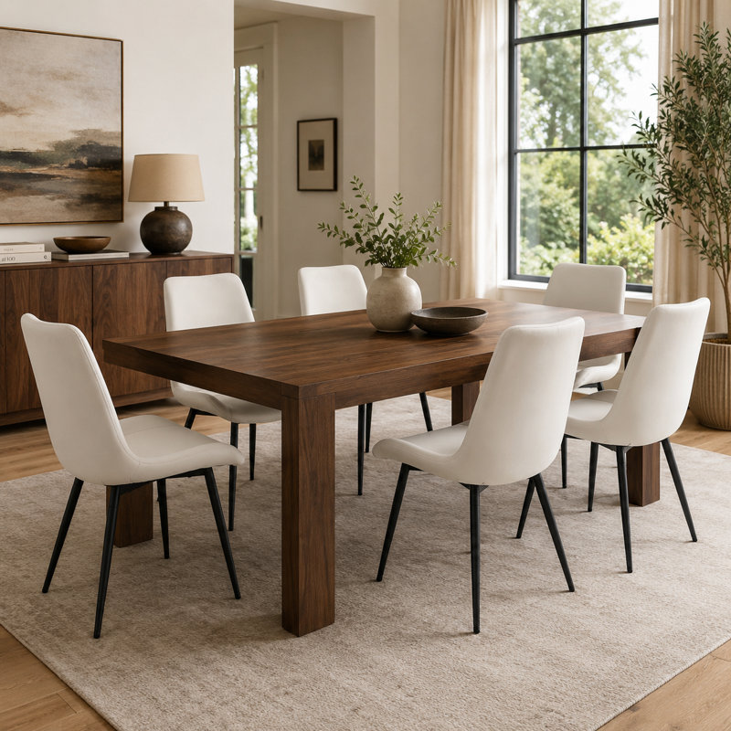 Upholstered Dining Chair with Carbon Steel Legs (Set of 6), 6, White