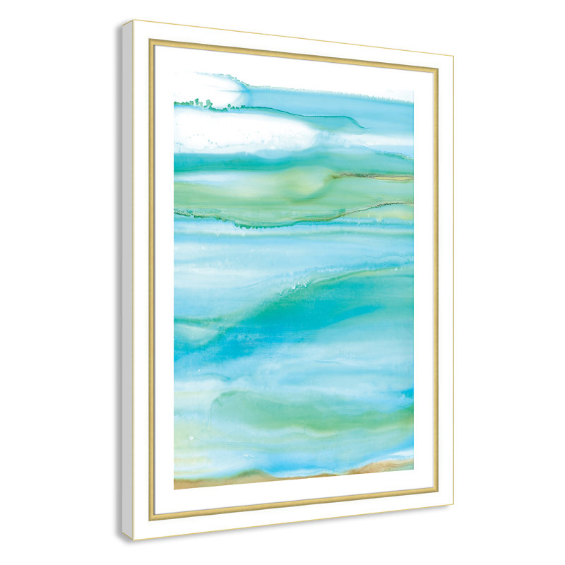 Coastal Abstract I - peinture encadrée, Cadre blanc et or, H 43,75 po x l 31,75 x P 1,13 po