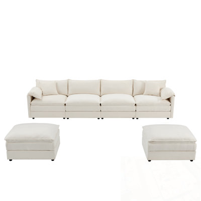 Chenille U Shaped Sectional Sofa with Deep & Wide Seat and Movable Ottoman
