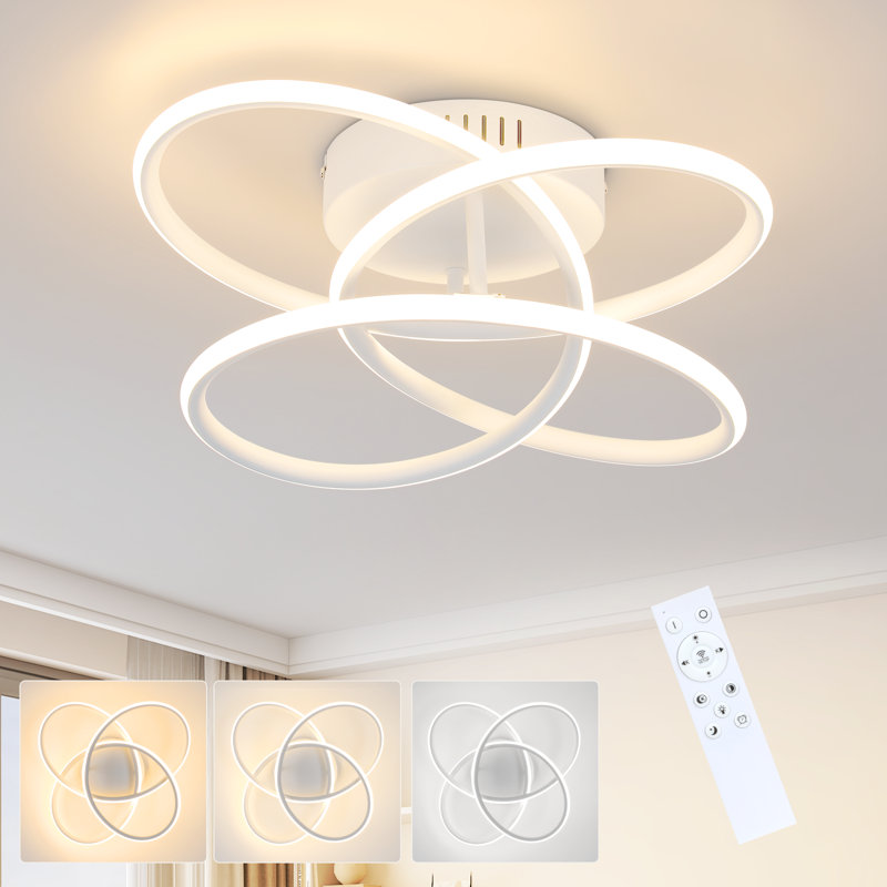 41cm Butterfly‑Shaped Dimmable LED Flush Mount Ceiling Light with Remote Control for Living Room, Stainless Steel