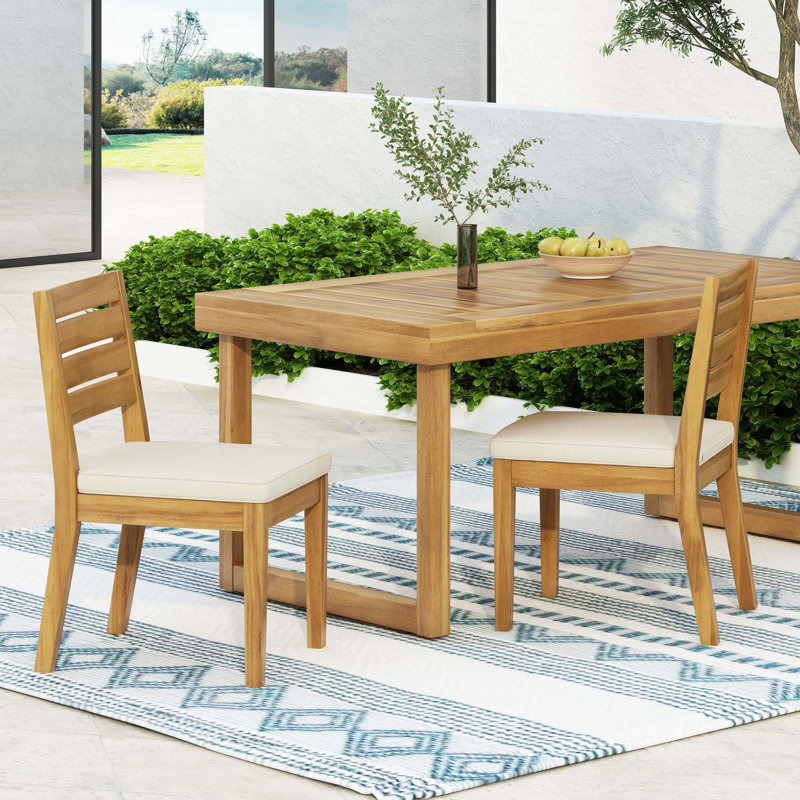 Chaise de salle à manger d'extérieur en bois d'acacia massif Arlynes, Beige