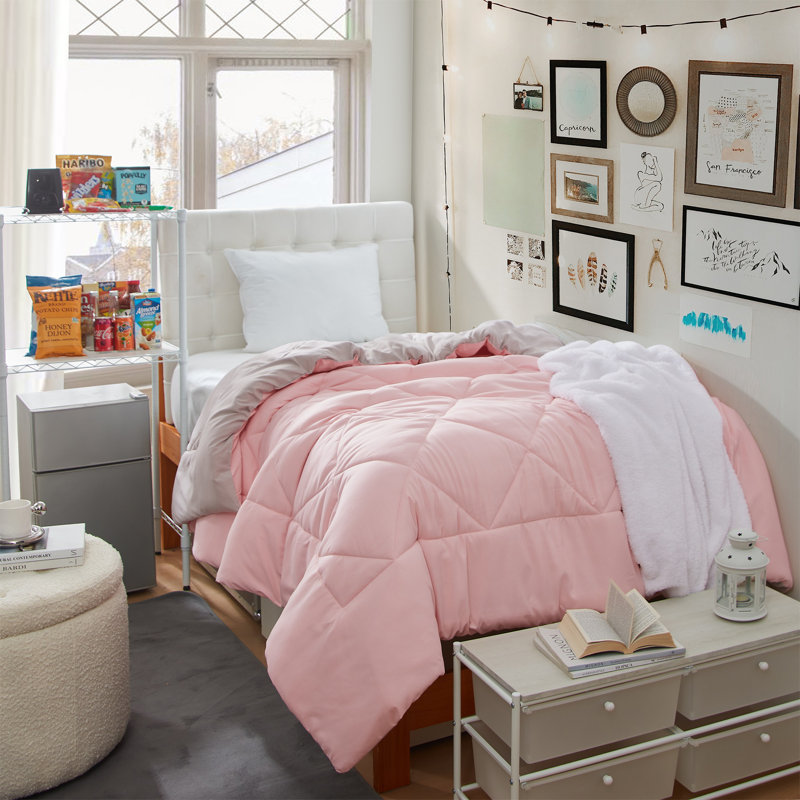 Reversible Microfiber Twin XL Dorm Comforter, Rose Quartz/Stone Taupe