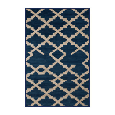 Machine Washable Trellis Blue Area Rug