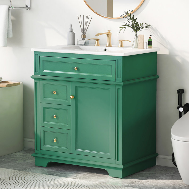 Bathroom Vanity with Sink and Drawers, Green