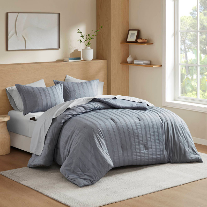 Ensemble d'édredon tissé à rayures, Gris, Édredon simple + 4 pièces supplémentaires