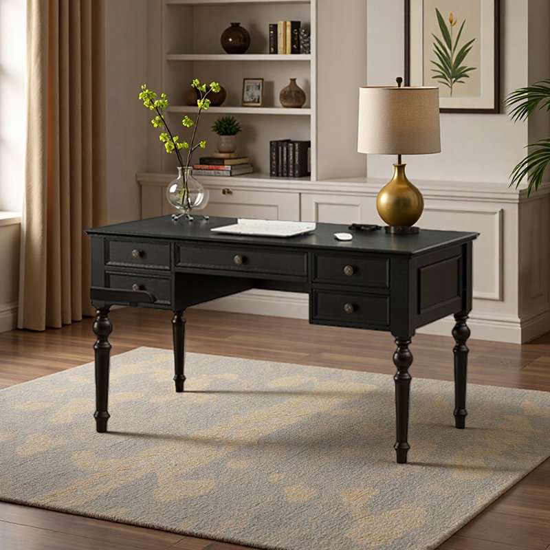 Solid Ash Wood with Natural Grain Beauty Desk, 30.71" H x 55.12" W x 27.56" D
