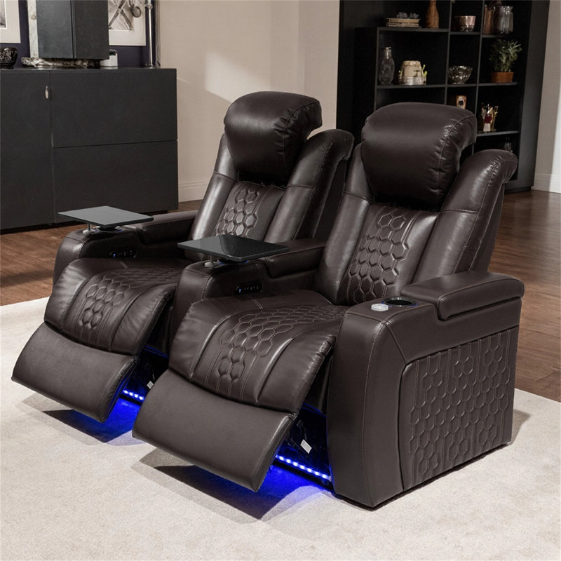 68.9"Power Recliner 2 PC Made Withtop-Grain Nappa,Fully Adjustable Relaxation,Smart Charging,Dynamic RGB LED Lighting,COFFEE